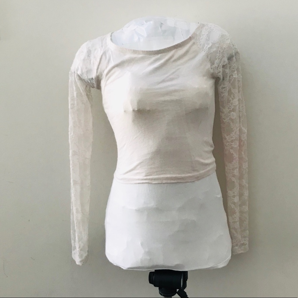 Garage crop top long rose mesh sleeves
